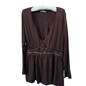 ❤️ GEORGE Embellished Espresso Brown Top 2X